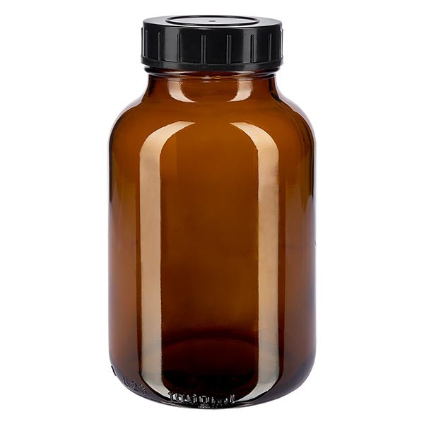 Bocal à col large en verre ambré 1000 ml + couvercle à vis