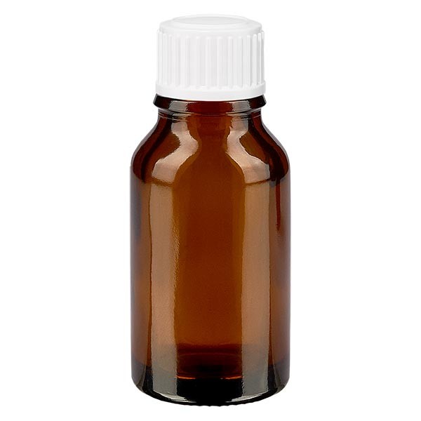 Flacon pharmaceutique ambre 15 ml bouchon compte-gouttes 0.8 mm