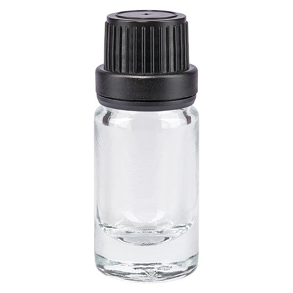 Mini flacon en verre clair 5 ml, filetage M13 avec bouchon à vis noir et  joint d’étanchéité