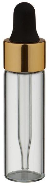 Mini flacon transparent de 5 ml, avec pipette compte-gouttes PL48  dorée/noire