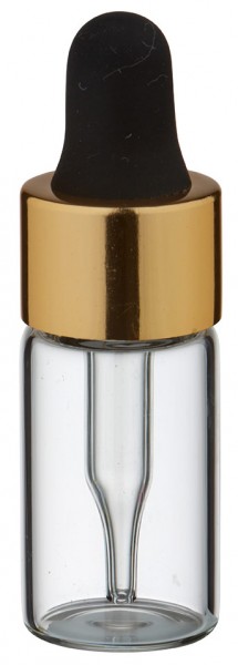 Mini flacon transparent de 3 ml avec pipette compte-gouttes dorée