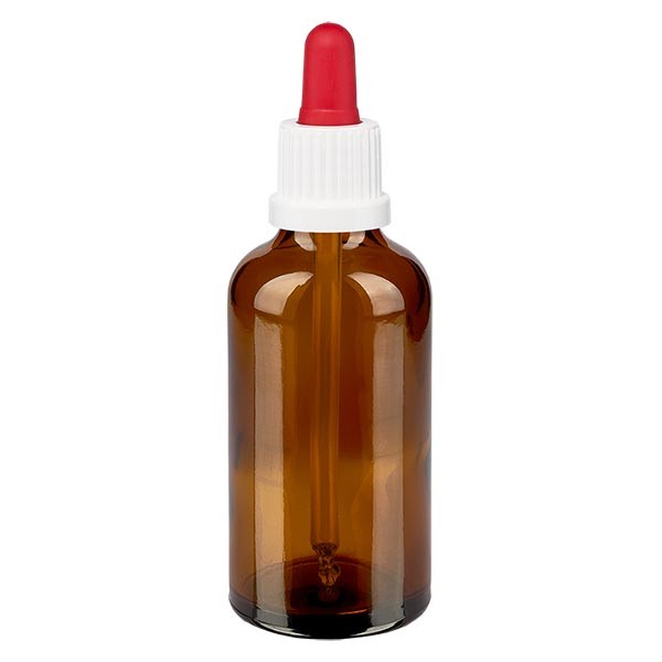 Flacon à pipette brun 50 ml + pipette rouge et blanche à système  d'inviolabilité, bouteilles AMBRÉES, Flacons à pipette, Verre