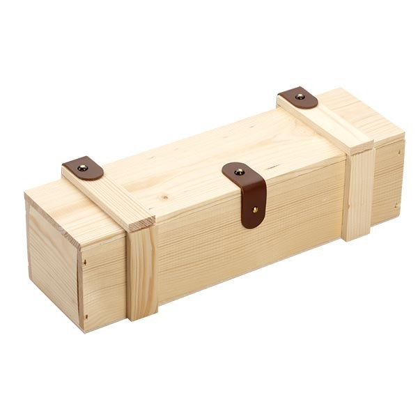 Boîte en bois avec couvercle à charnière et éléments de cuir, 34x9x9cm, Produits en bois, Autres produits