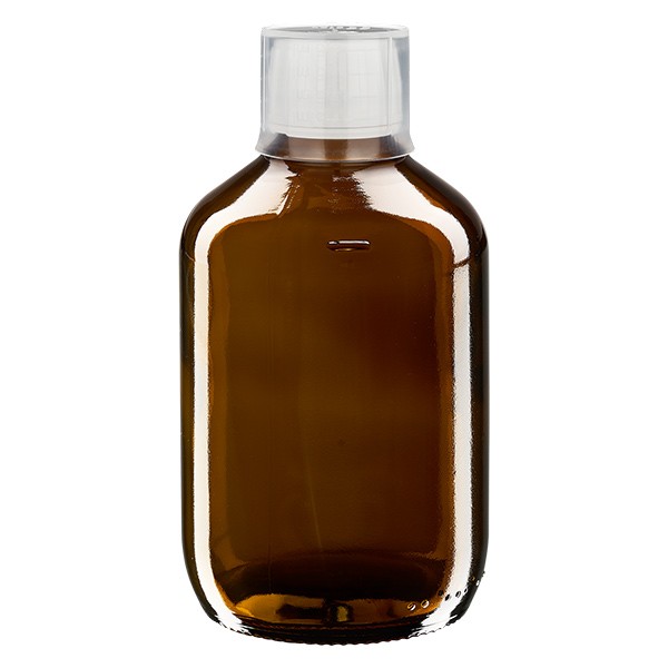 Bouteille médicale brune de 200 ml avec gobelet doseur