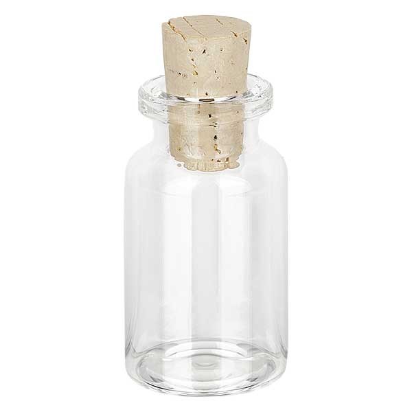Flacon en verre clair 10 ml avec bouchon de liège 11/14 mm, Flacons 5 à  100 ml au goulot de 12 mm + bouchon de liège, Flacons d'injection, Verre