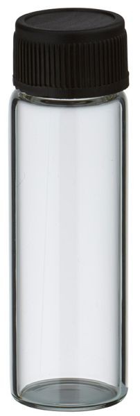 Mini flacon en verre clair 5 ml avec bouchon à vis noir et joint  d'étanchéité