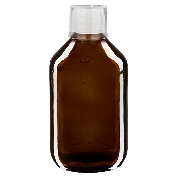 Bouteille médicale brune de 250 ml avec gobelet doseur