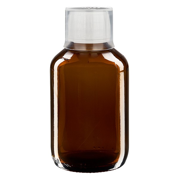 Bouteille médicale brune de 150 ml avec gobelet doseur